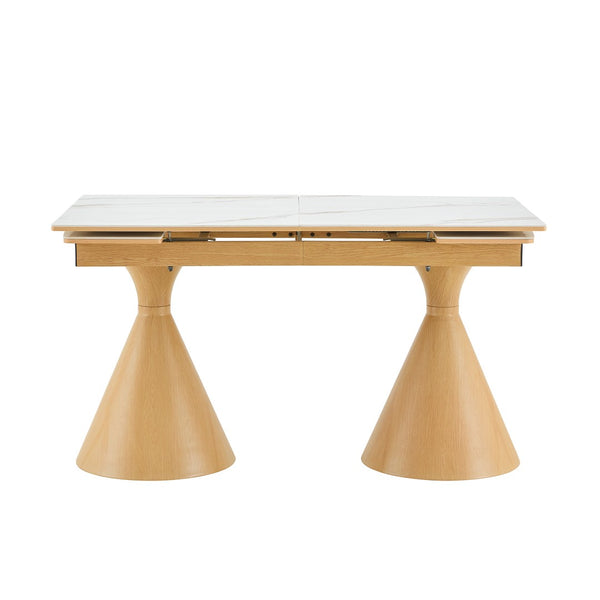 English Elm Extendable Marble Top Rectangular Dining Table Seats 4 to 8 with Tapered Metal Legs White/Wood W1512S00258