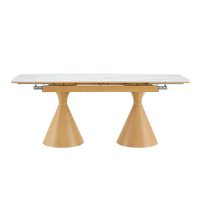 English Elm Extendable Marble Top Rectangular Dining Table Seats 4 to 8 with Tapered Metal Legs White/Wood W1512S00258