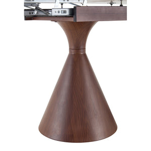 English Elm Extendable Marble Top Dining Table Seats 8 with Walnut Tapered Legs Modern Luxe W1512S00259