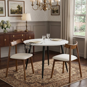 English Elm Pull Out Extendable Round Dining Set with MDF Top Solid Wood Chairs Modern Minimalist W1512S00260
