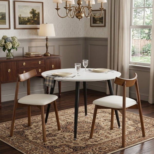 English Elm Pull Out Extendable Round Dining Set with MDF Top Solid Wood Chairs Modern Minimalist W1512S00260