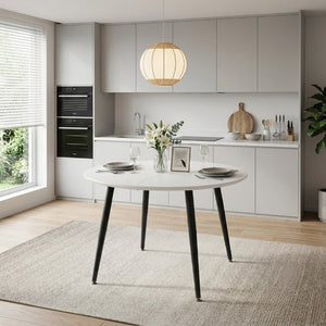 English Elm Pull Out Extendable Round Dining Set with MDF Top Solid Wood Chairs Modern Minimalist W1512S00260