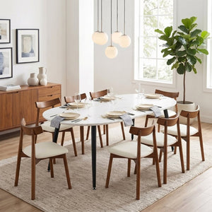 English Elm Pull up Extendable Round Dining Table Set with Eight Solid Wood Chairs Modern Style W1512S00262