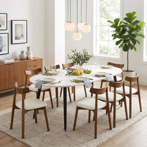 English Elm Pull up Extendable Round Dining Table Set with Eight Solid Wood Chairs Modern Style W1512S00262