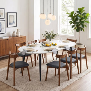 English Elm Pull up Extendable Round Dining Set White MDF Top Eight Solid Wood Chairs Modern W1512S00264