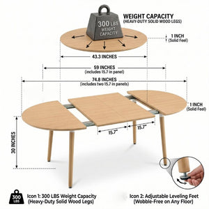 English Elm Pull up Extendable Round MDF Dining Set with Ergonomic Solid Wood Chairs for Modern Spaces Walnut/White/Wood W1512S00265