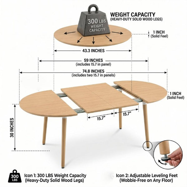 English Elm Pull up Extendable Round MDF Dining Set with Ergonomic Solid Wood Chairs for Modern Spaces Walnut/White/Wood W1512S00265