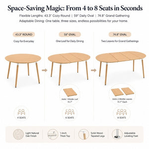 English Elm Pull up Extendable Round MDF Dining Set with Ergonomic Solid Wood Chairs for Modern Spaces Walnut/White/Wood W1512S00265