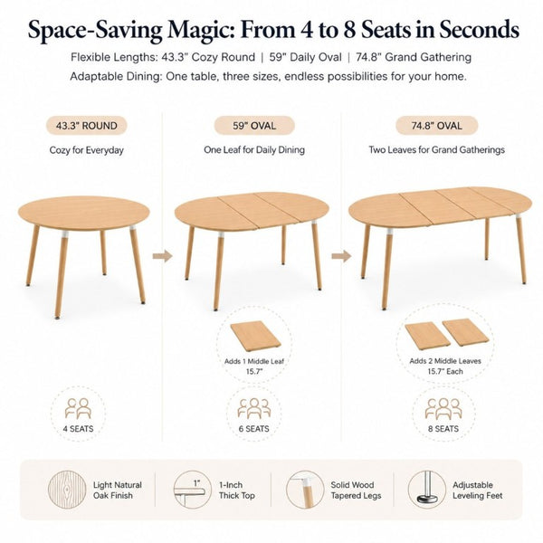 English Elm Pull up Extendable Round MDF Dining Set with Ergonomic Solid Wood Chairs for Modern Spaces Walnut/White/Wood W1512S00265