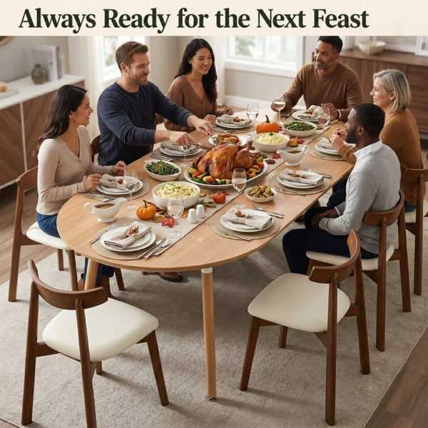 English Elm Pull Out Round Extendable Dining Set with Eight Upholstered Chairs for Modern Interiors Walnut/White/Wood W1512S00268
