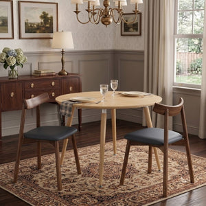 English Elm Pull up Extendable Round MDF Dining Set with Ergonomic Solid Wood Chairs for Modern Spaces Black/Walnut/Wood W1512S00269