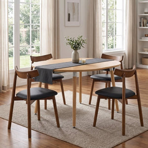 English Elm Pull Out Round Extendable Dining Set MDF Top Solid Wood Chairs Modern Minimalist Walnut/Black W1512S00270