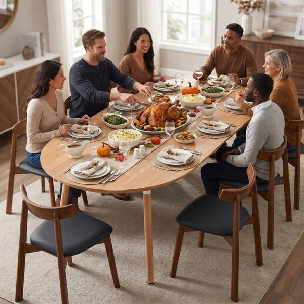 English Elm Pull Out Round Extendable Dining Set with Eight Upholstered Chairs for Modern Interiors Black/Walnut/Wood W1512S00272