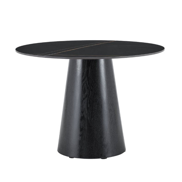 English Elm Round Stone Look Dining Table 42 Inch Sculptural Base Seats Six Modern Compact Design W1512S00273