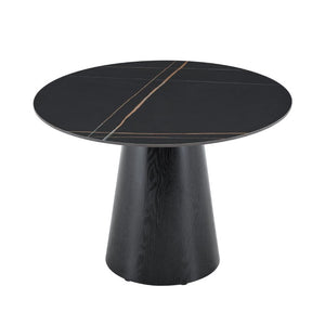 English Elm Round Stone Look Dining Table 42 Inch Sculptural Base Seats Six Modern Compact Design W1512S00273