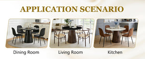 English Elm Round Stone Look Dining Table 42 Inch Sculptural Base Seats Six Modern Compact Design W1512S00273