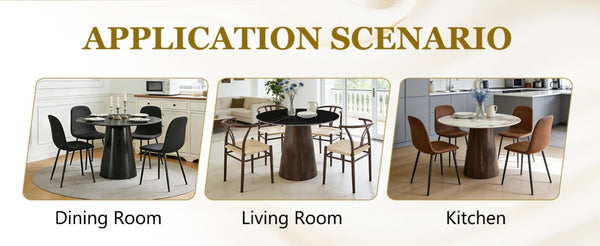 English Elm Round Stone Look Dining Table 42 Inch Sculptural Base Seats Six Modern Compact Design W1512S00273
