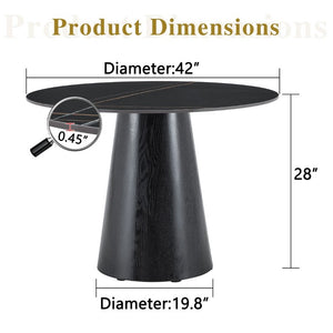 English Elm Round Stone Look Dining Table 42 Inch Sculptural Base Seats Six Modern Compact Design W1512S00273