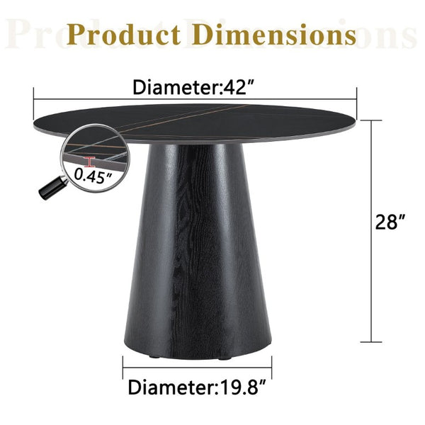 English Elm Round Stone Look Dining Table 42 Inch Sculptural Base Seats Six Modern Compact Design W1512S00273