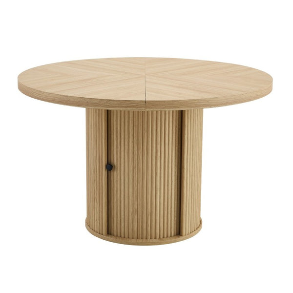 English Elm 47.2-Inch Round Walnut Pedestal Dining Table with Fluted Column Base and Built-In Storage W1512S00274