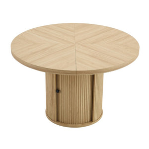English Elm 47.2-Inch Round Walnut Pedestal Dining Table with Fluted Column Base and Built-In Storage W1512S00274