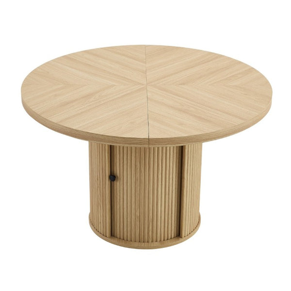 English Elm 47.2-Inch Round Walnut Pedestal Dining Table with Fluted Column Base and Built-In Storage W1512S00274