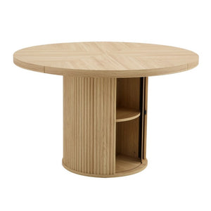 English Elm 47.2-Inch Round Walnut Pedestal Dining Table with Fluted Column Base and Built-In Storage W1512S00274