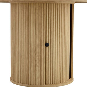 English Elm 47.2-Inch Round Walnut Pedestal Dining Table with Fluted Column Base and Built-In Storage W1512S00274