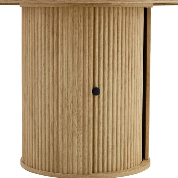 English Elm 47.2-Inch Round Walnut Pedestal Dining Table with Fluted Column Base and Built-In Storage W1512S00274