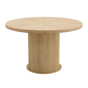 English Elm 47.2-Inch Round Walnut Pedestal Dining Table with Fluted Column Base and Built-In Storage W1512S00274
