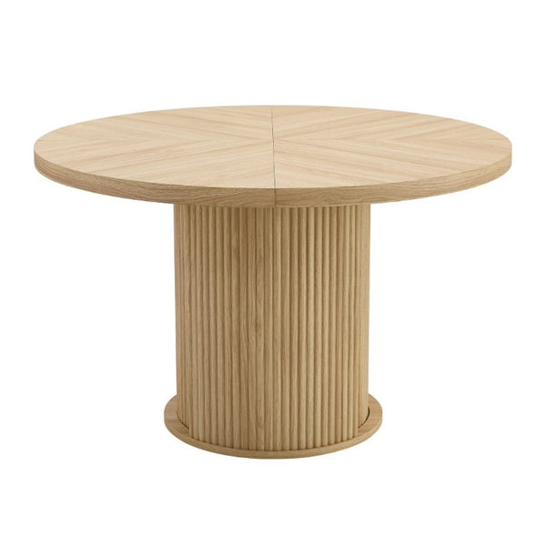 English Elm 47.2-Inch Round Walnut Pedestal Dining Table with Fluted Column Base and Built-In Storage W1512S00274