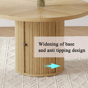 English Elm 47.2-Inch Round Walnut Pedestal Dining Table with Fluted Column Base and Built-In Storage W1512S00274
