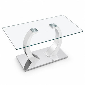 English Elm 63 Inch Tempered Glass Dining Table with Steel O-Leg Base Seats Six in Modern Style W1512S00277