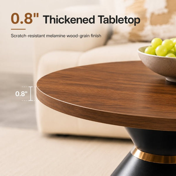 English Elm 2-Piece Round Nesting Side Table Set Walnut Top Matte Black Steel Base Modern Living W1512S00279