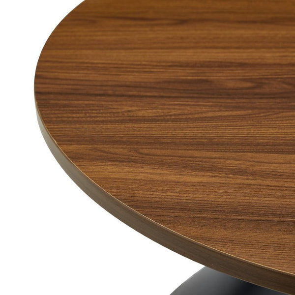 English Elm 2-Piece Round Nesting Side Table Set Walnut Top Matte Black Steel Base Modern Living W1512S00279