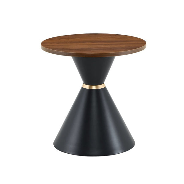 English Elm 2-Piece Round Nesting Side Table Set Walnut Top Matte Black Steel Base Modern Living W1512S00279