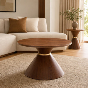 English Elm 2-Piece Mid-Century Nesting Coffee Table Set Walnut Grain Steel Base Living Room W1512S00280