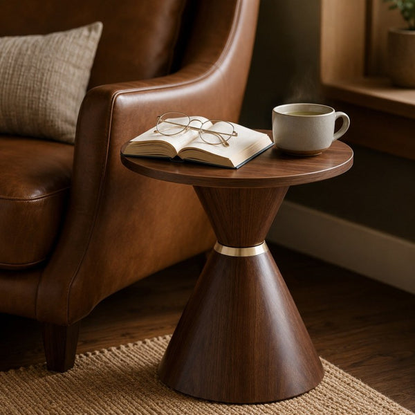 English Elm 2-Piece Mid-Century Nesting Coffee Table Set Walnut Grain Steel Base Living Room W1512S00280