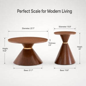 English Elm 2-Piece Mid-Century Nesting Coffee Table Set Walnut Grain Steel Base Living Room W1512S00280