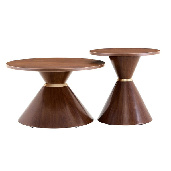 English Elm 2-Piece Mid-Century Nesting Coffee Table Set Walnut Grain Steel Base Living Room W1512S00280
