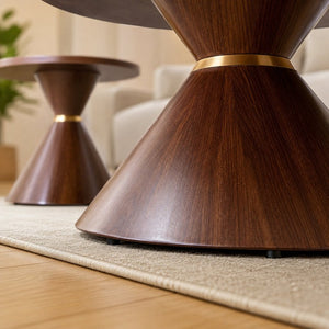 English Elm 2-Piece Mid-Century Nesting Coffee Table Set Walnut Grain Steel Base Living Room W1512S00280