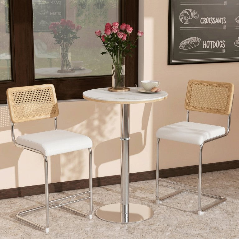 English Elm 3-Piece Sintered Stone Pub Table Set with Faux Rattan Stools for Home Bar W1512S00285
