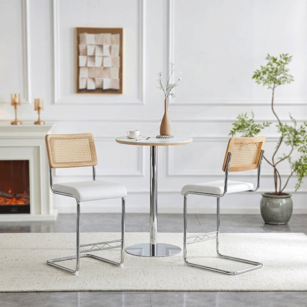 English Elm 3-Piece Sintered Stone Pub Table Set with Faux Rattan Stools for Home Bar W1512S00285