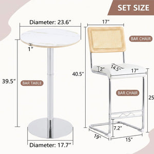 English Elm 3-Piece Sintered Stone Pub Table Set with Faux Rattan Stools for Home Bar W1512S00285