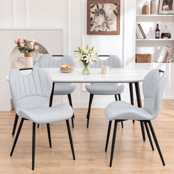 English Elm Pull Table Extendable Round MDF Dining Set with Shell Back Chairs and Metal Legs W1512S00294