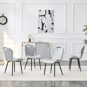 English Elm Pull Table Extendable Round MDF Dining Set with Shell Back Chairs and Metal Legs W1512S00294