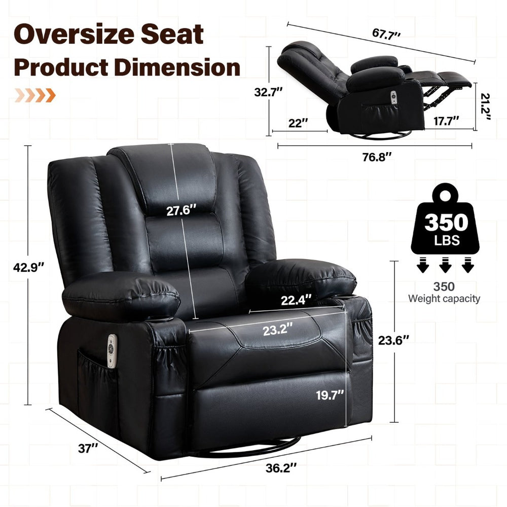 English Elm Rocker Recliner with Massage Heat Swivel Base Faux Leather Oversized Living Room Chair W1521P502262