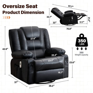 English Elm Rocker Recliner with Massage Heat Swivel Base Faux Leather Oversized Living Room Chair W1521P502262