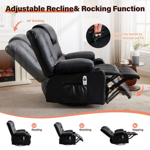 English Elm Rocker Recliner with Massage Heat Swivel Base Faux Leather Oversized Living Room Chair W1521P502262