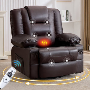 English Elm Rocker Recliner with Massage Heat Swivel Faux Leather Oversized Chair for Living Room W1521P502267
